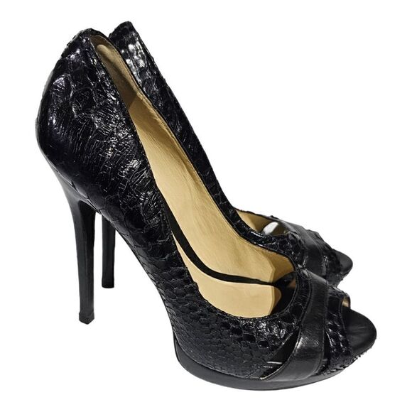 ALEXANDRE BIRMAN Black Python Open Toe Heels - Size 9 - Picture 1 of 7